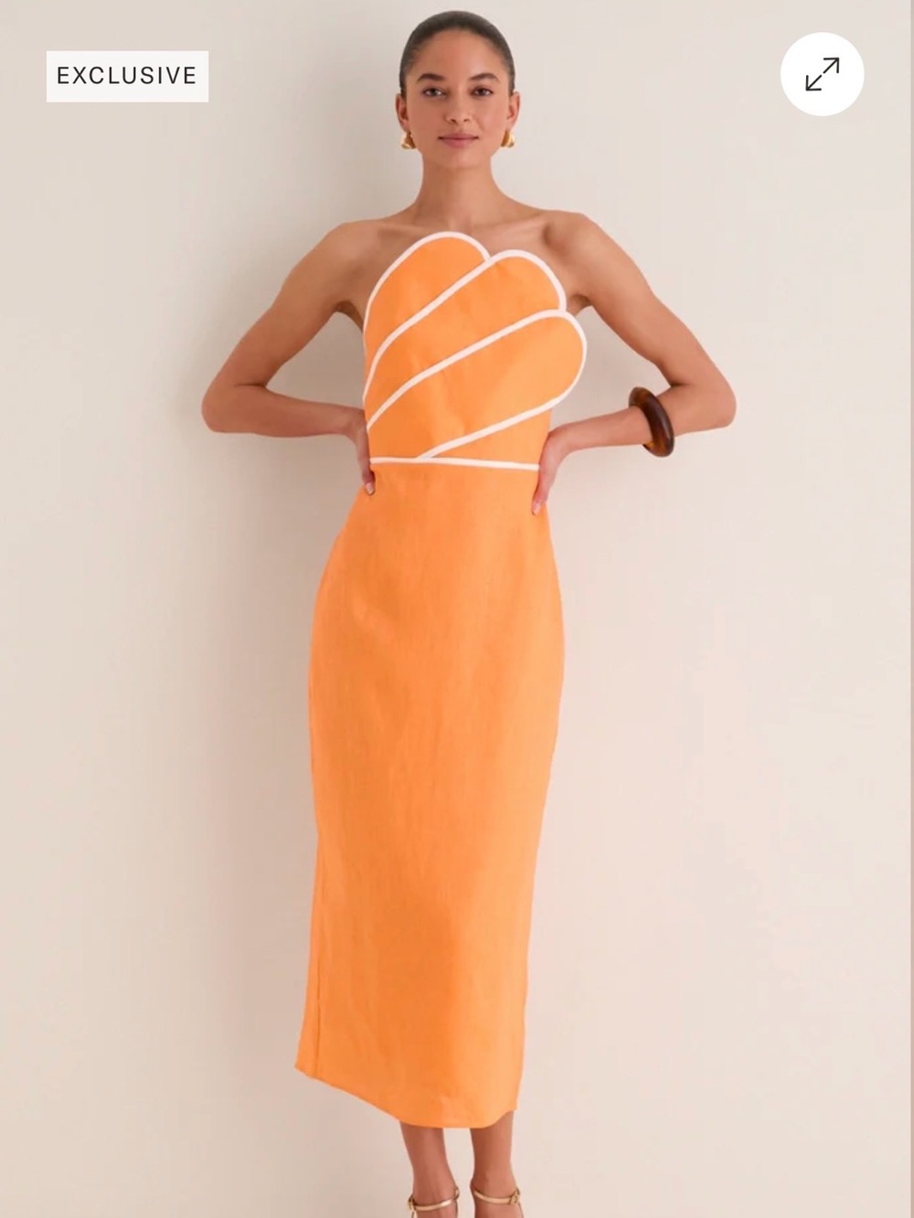 Tuckernuck Strapless Orange Scallop Midi Dress size small